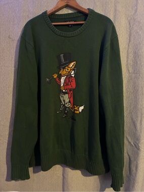 Akoo Men's Dark Green Crewneck Sweater with Fox Graphic